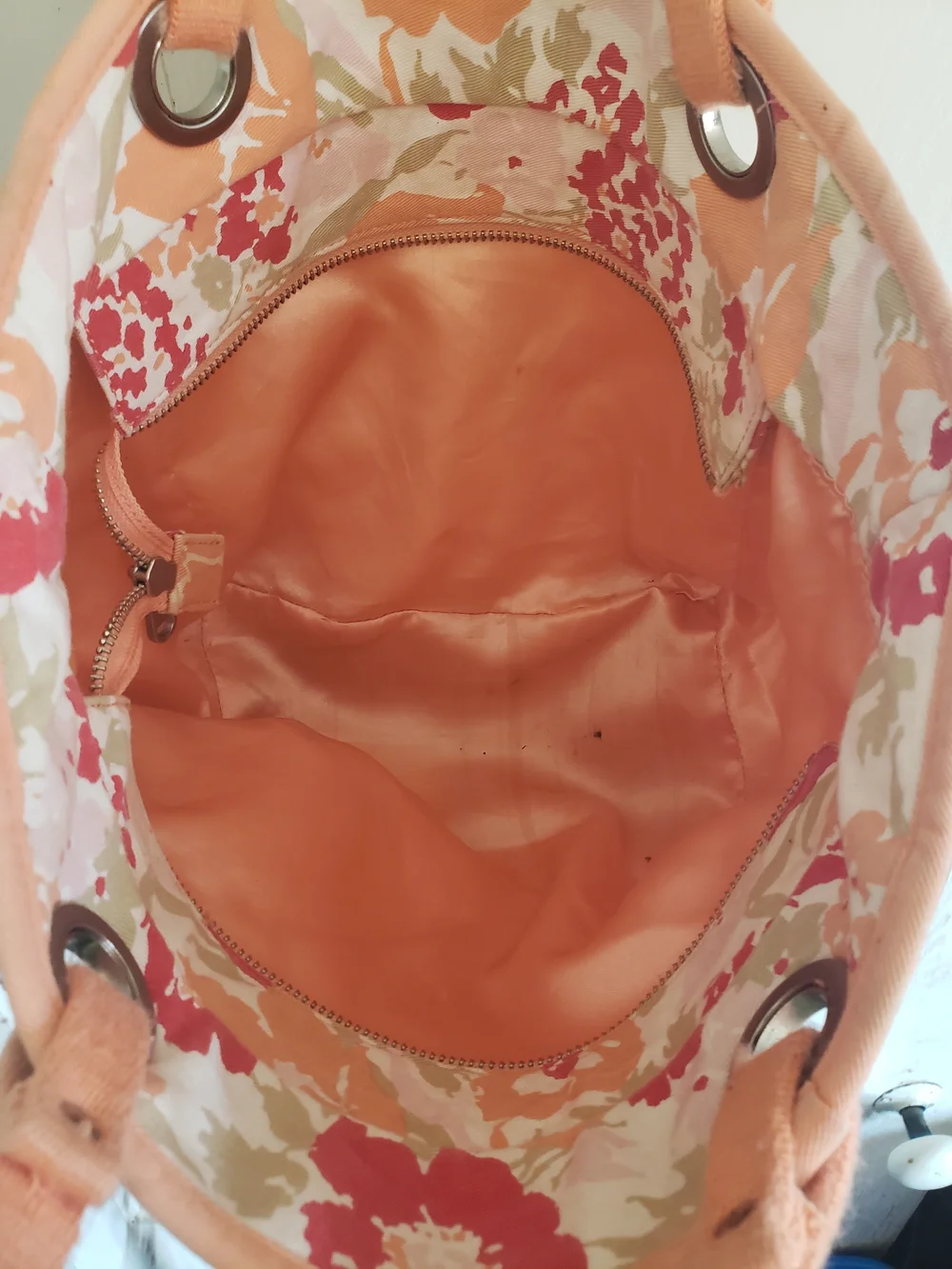 Floral Canvas Tote Bag in Coral and Peach - Picture 4 of 8